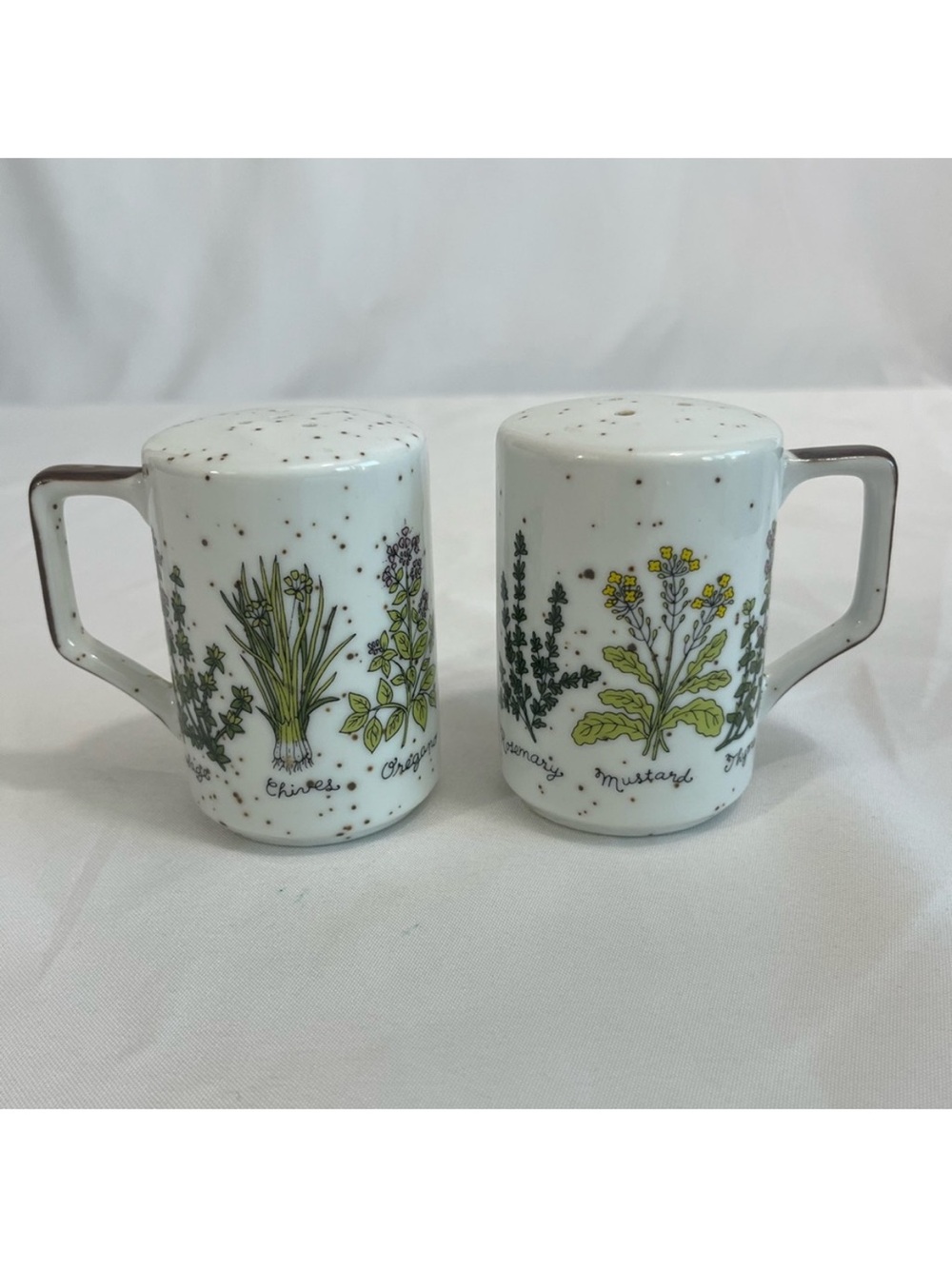 Vintage Lorrie Herb Design Stoneware Salt & Pepper Shaker Set Japan